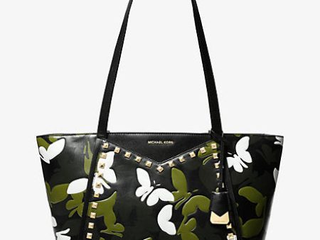 Whitney Large Butterfly Camo Leather Tote Bag Online now