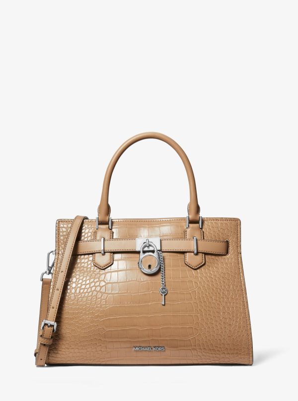 Hamilton Medium Crocodile Embossed Faux Leather Satchel For Sale