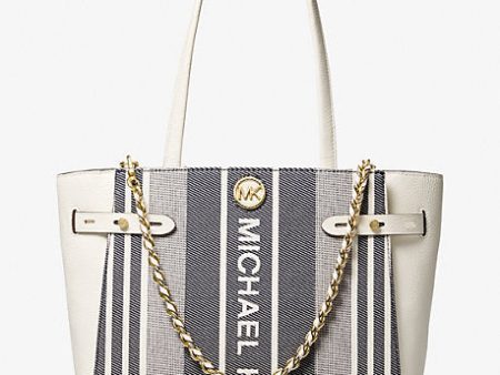 Carmen Large Striped Jacquard and Leather Tote Bag on Sale