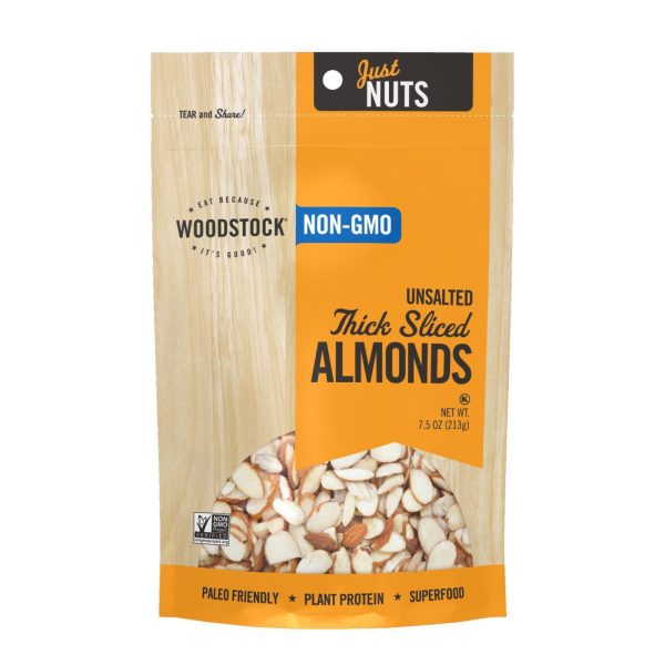 Woodstock Non-gmo Thick Sliced Almonds, Unsalted - Case Of 8 - 7.5 Oz For Discount