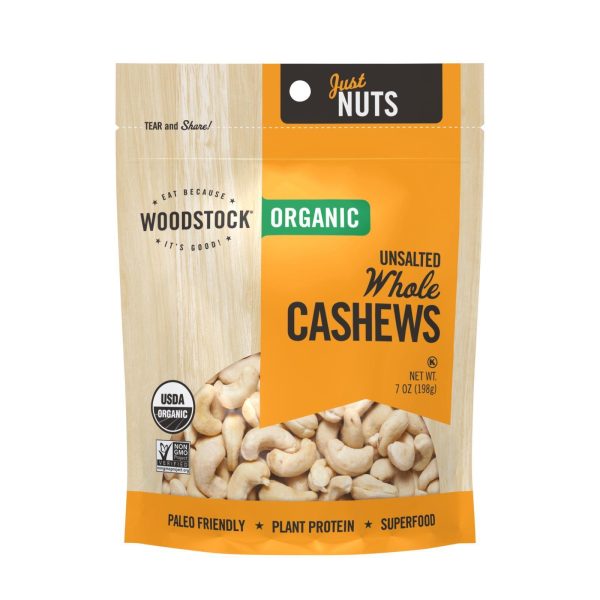 Woodstock Organic Whole Cashews, Unsalted - Case Of 8 - 7 Oz on Sale